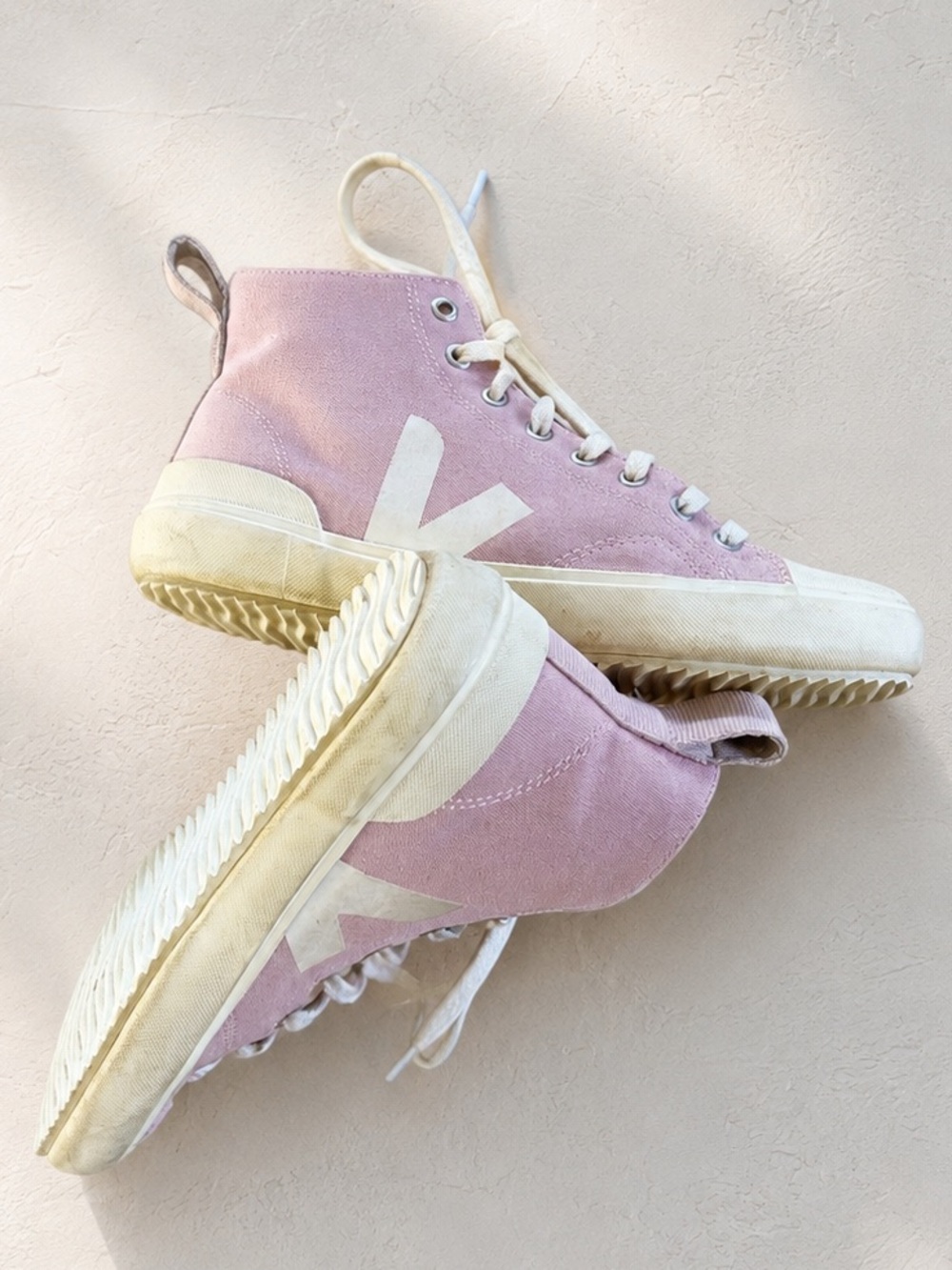 Veja Pink High-Top Sneakers with Cream Accents